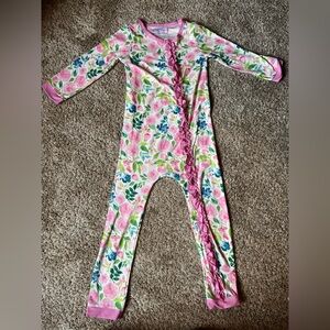 SweetHoney Girl’s Zip-Up Pajamas Floral Ruffled Layette Lounge Soft Pink Size 6